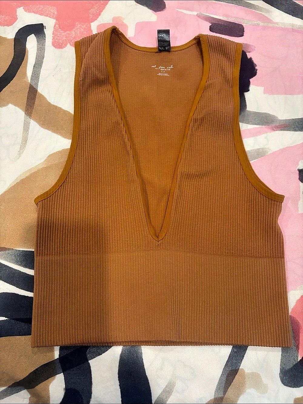 Free People Ribbed Tank Top in Brown Size Small Like New